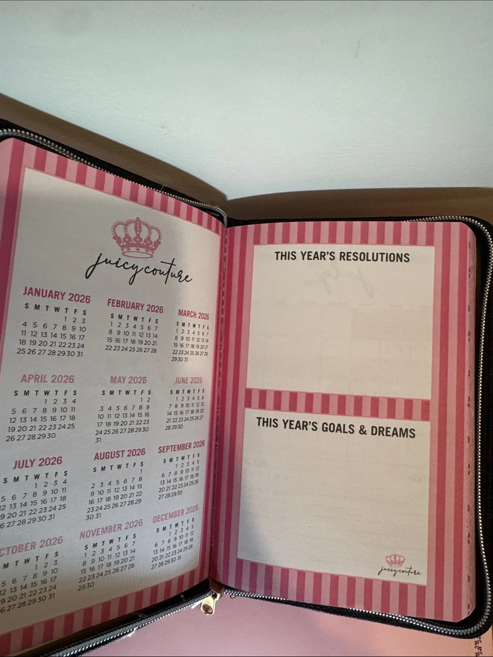 Juicy Couture Pink Planner with Gold Crown Pen 26-27